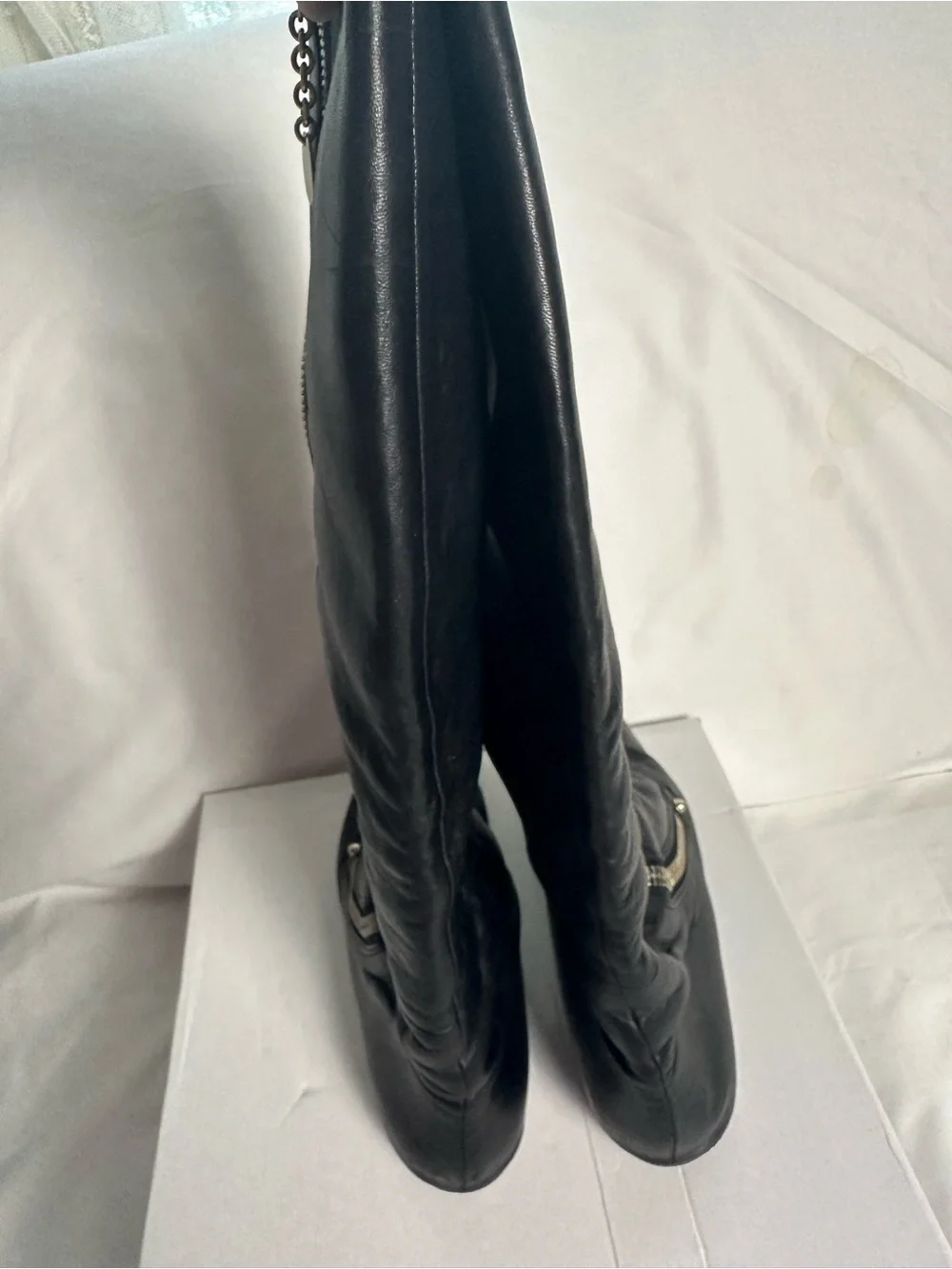 Gucci Tall Black Glove Leather Wedge Boots Gold Lining Size 6.5B